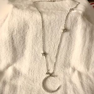 Sterling silver brilliant quartz moon and stars necklace